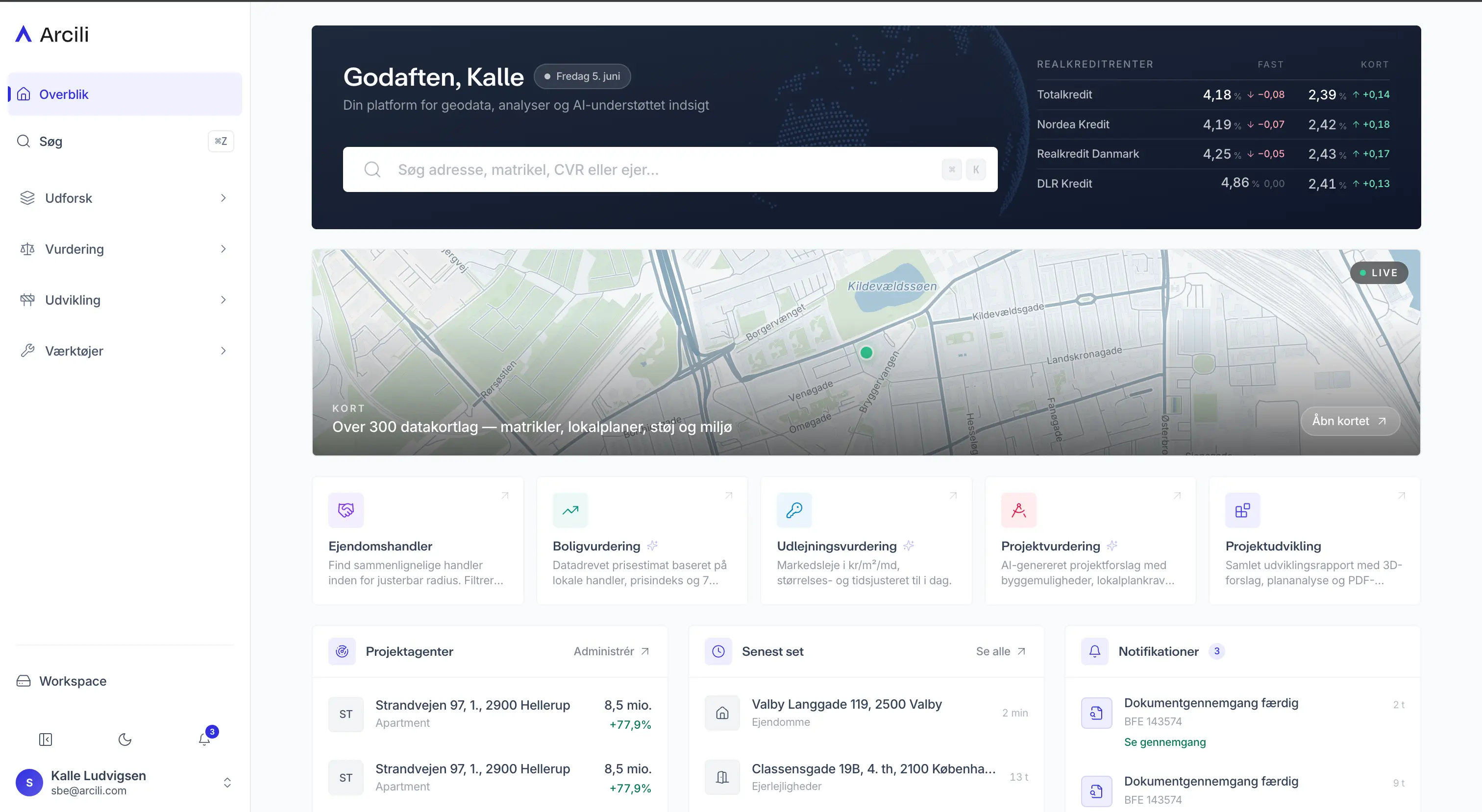 Arcili-platformen med projekt- og ejendomsoverblik